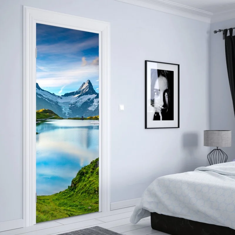 Naklejka na drzwi turkusowo-złota abstrakcyjna marmurkowa faktura – Wallissimo®