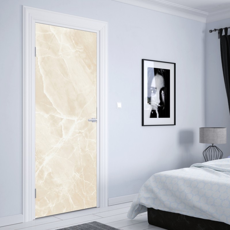 Naklejka na drzwi beżowa tekstura marmuru z białymi żyłami – Wallissimo® Naklejka na drzwi beżowa tekstura marmuru z białymi żyłami – Wallissimo®