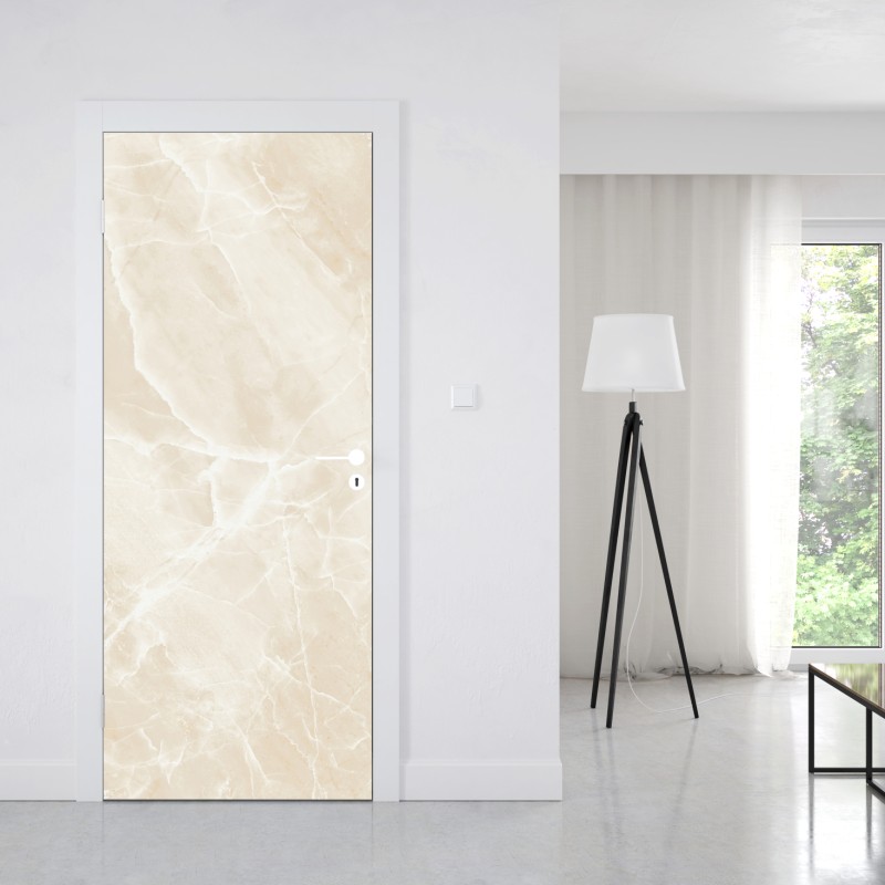 Naklejka na drzwi beżowa tekstura marmuru z białymi żyłami – Wallissimo® Naklejka na drzwi beżowa tekstura marmuru z białymi żyłami – Wallissimo®