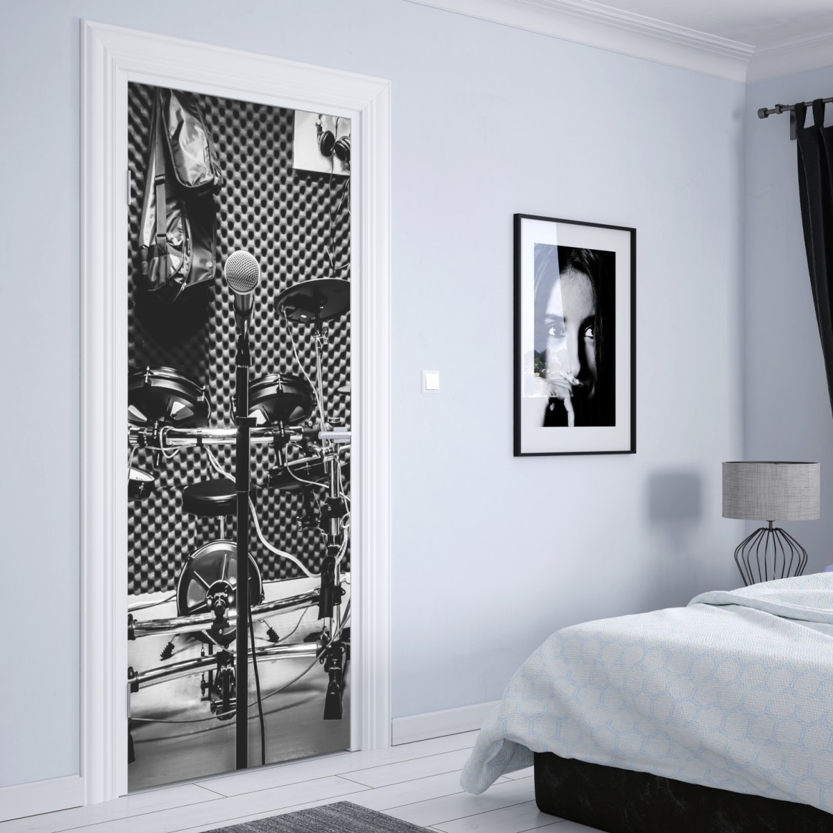 Naklejka na drzwi monochromatyczne studio muzyczne – Wallissimo® Naklejka na drzwi monochromatyczne studio muzyczne – Wallissimo®