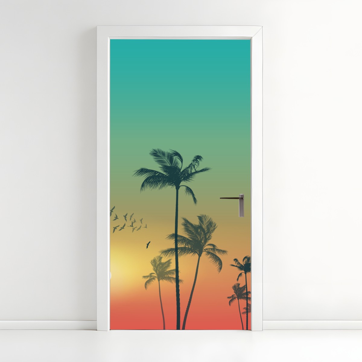 Door sticker tropical sunset palms silhouette
