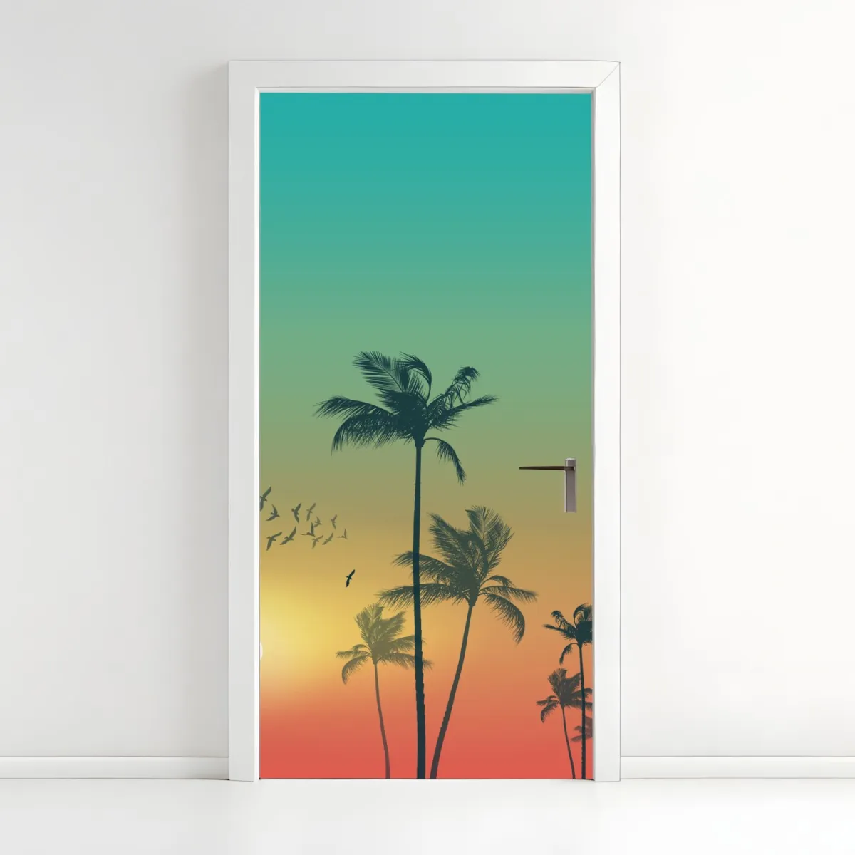 Naklejka na drzwi tropikalny zachód słońca z palmami – Wallissimo® Naklejka na drzwi tropikalny zachód słońca z palmami – Wallissimo®