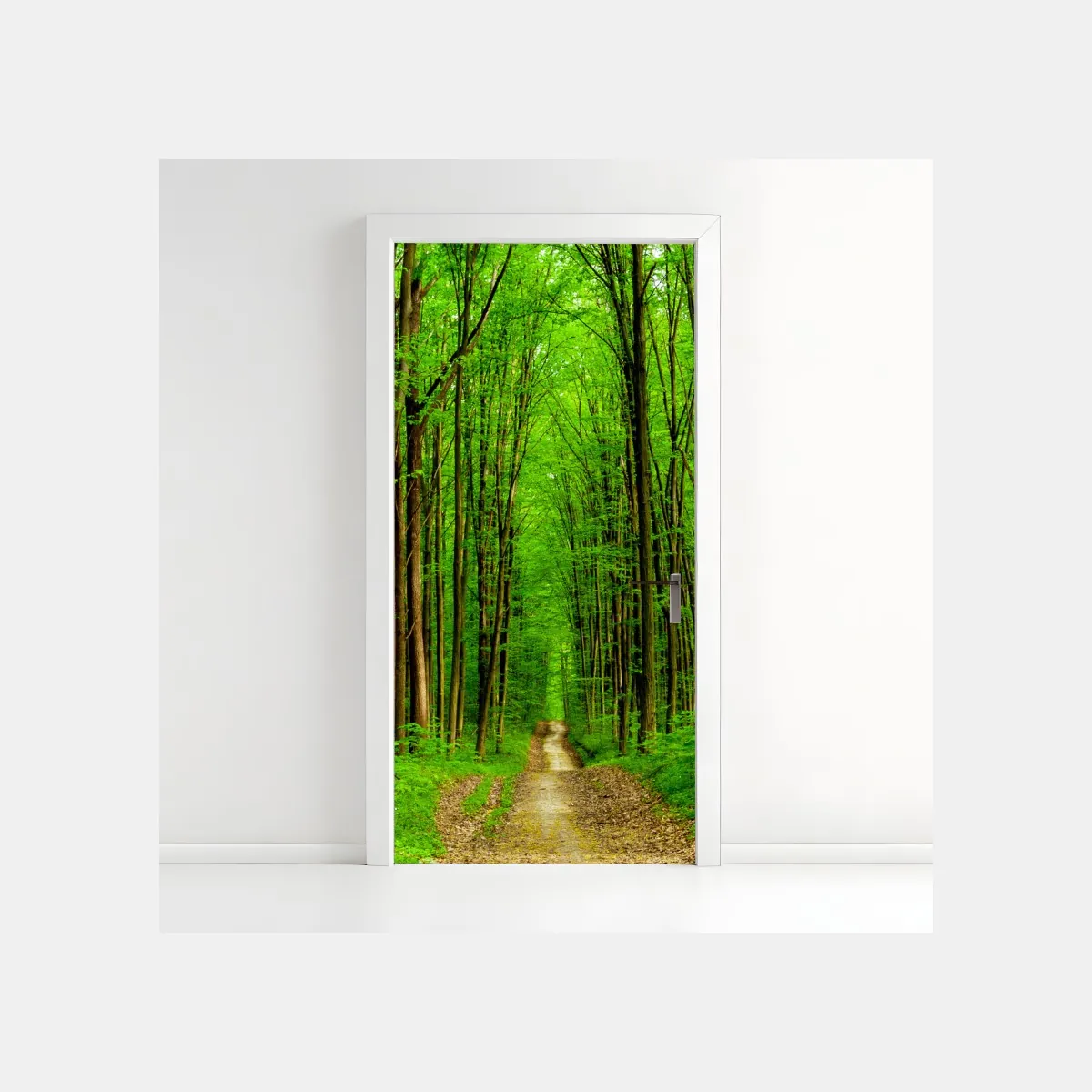 Naklejka na drzwi zielona leśna ścieżka wiosną – Wallissimo® Naklejka na drzwi zielona leśna ścieżka wiosną – Wallissimo®