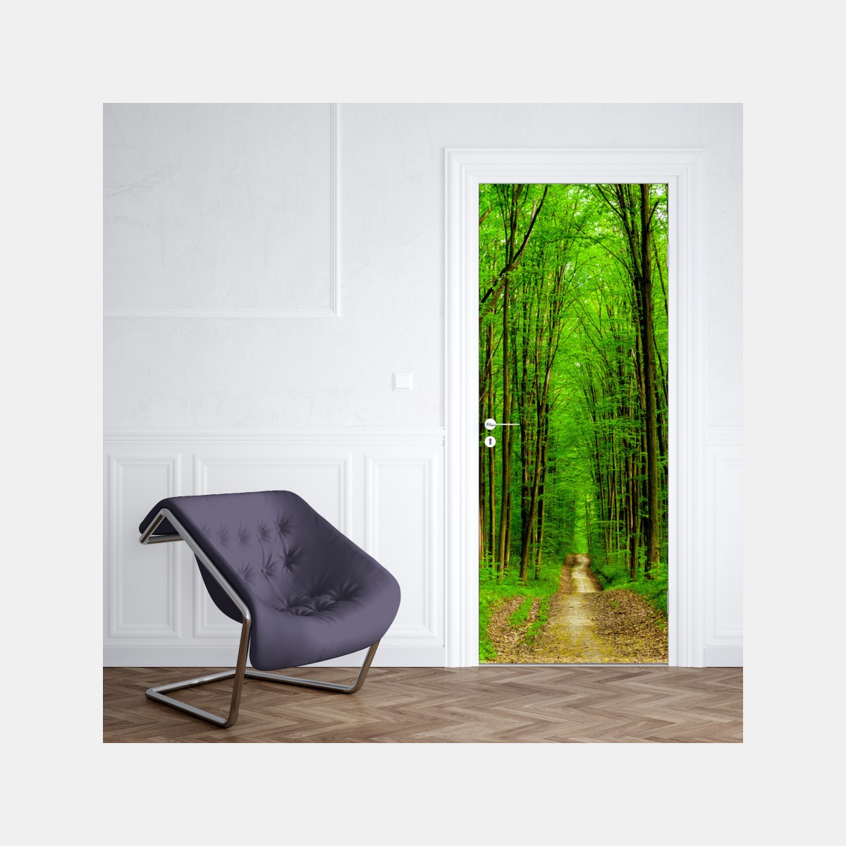 Naklejka na drzwi zielona leśna ścieżka wiosną – Wallissimo® Naklejka na drzwi zielona leśna ścieżka wiosną – Wallissimo®