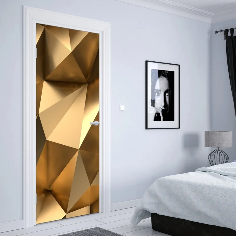 Naklejka na drzwi złote geometryczne fasety – Wallissimo® Naklejka na drzwi złote geometryczne fasety – Wallissimo®
