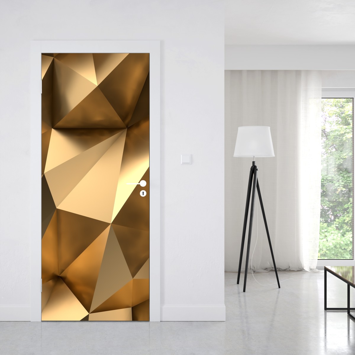 Naklejka na drzwi złote geometryczne fasety – Wallissimo® Naklejka na drzwi złote geometryczne fasety – Wallissimo®