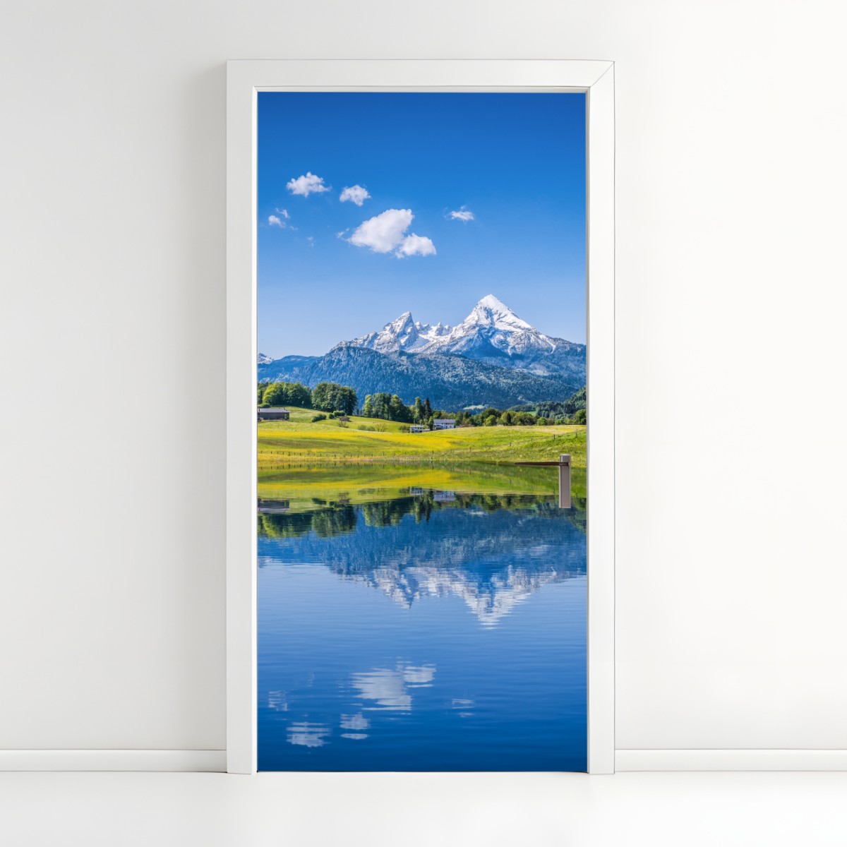 Door sticker alpine mirror: serene mountain reflection