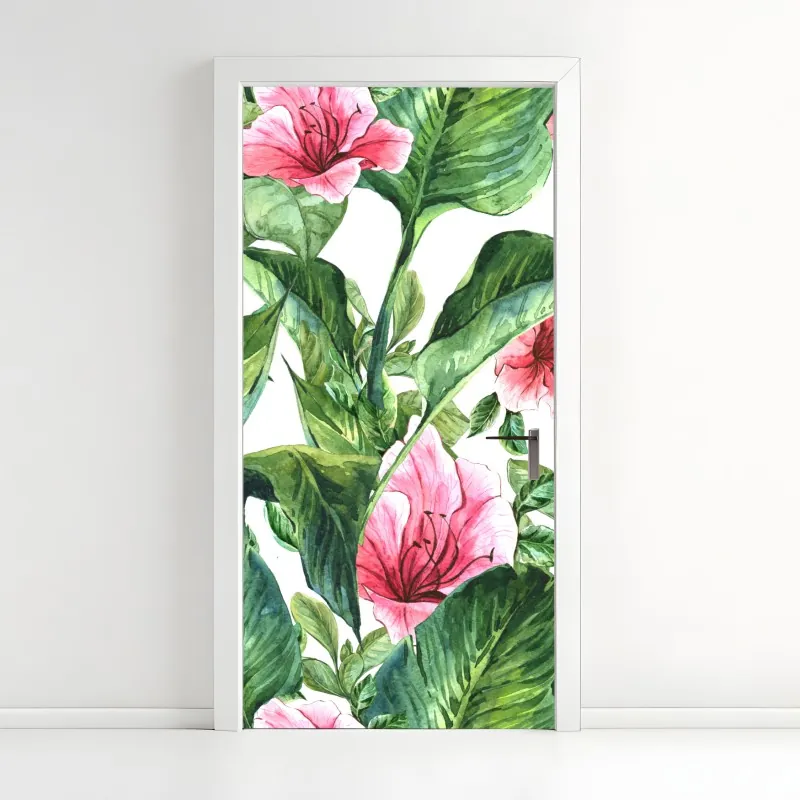 Naklejka na drzwi granatowy wzór damaskowy na płytkach – Wallissimo®