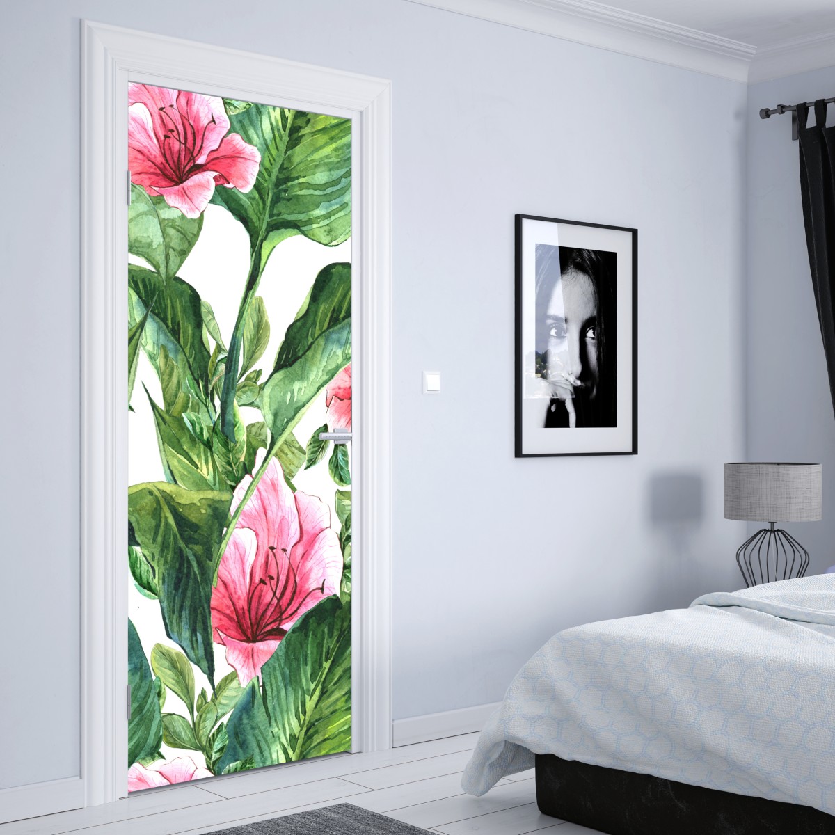 Naklejka na drzwi różowy akwarelowy motyw botaniczny – Wallissimo® Naklejka na drzwi różowy akwarelowy motyw botaniczny – Wallissimo®