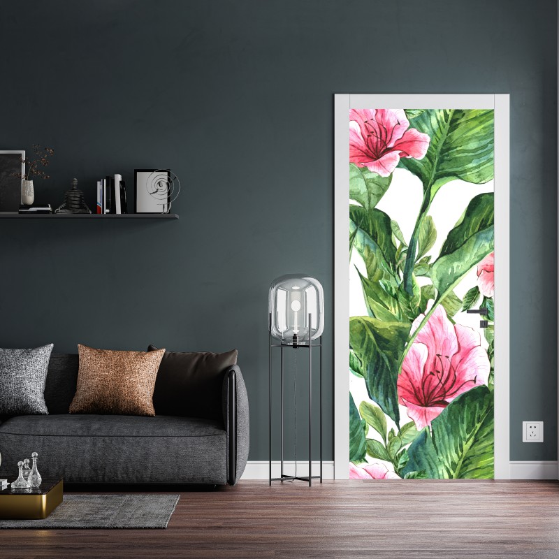 Naklejka na drzwi różowy akwarelowy motyw botaniczny – Wallissimo® Naklejka na drzwi różowy akwarelowy motyw botaniczny – Wallissimo®