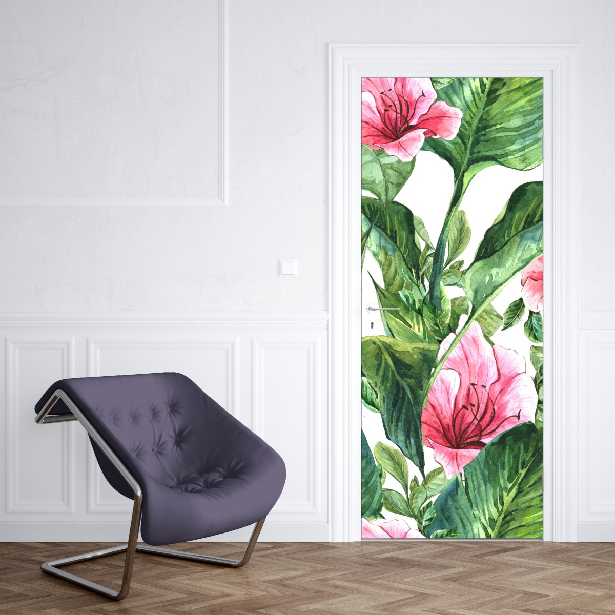 Naklejka na drzwi różowy akwarelowy motyw botaniczny – Wallissimo® Naklejka na drzwi różowy akwarelowy motyw botaniczny – Wallissimo®