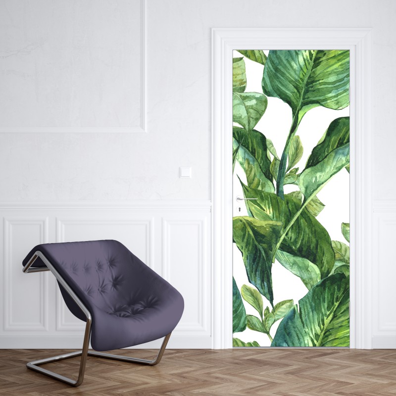 Naklejka na drzwi zimowy las brzozowy ze złotym świtem – Wallissimo®