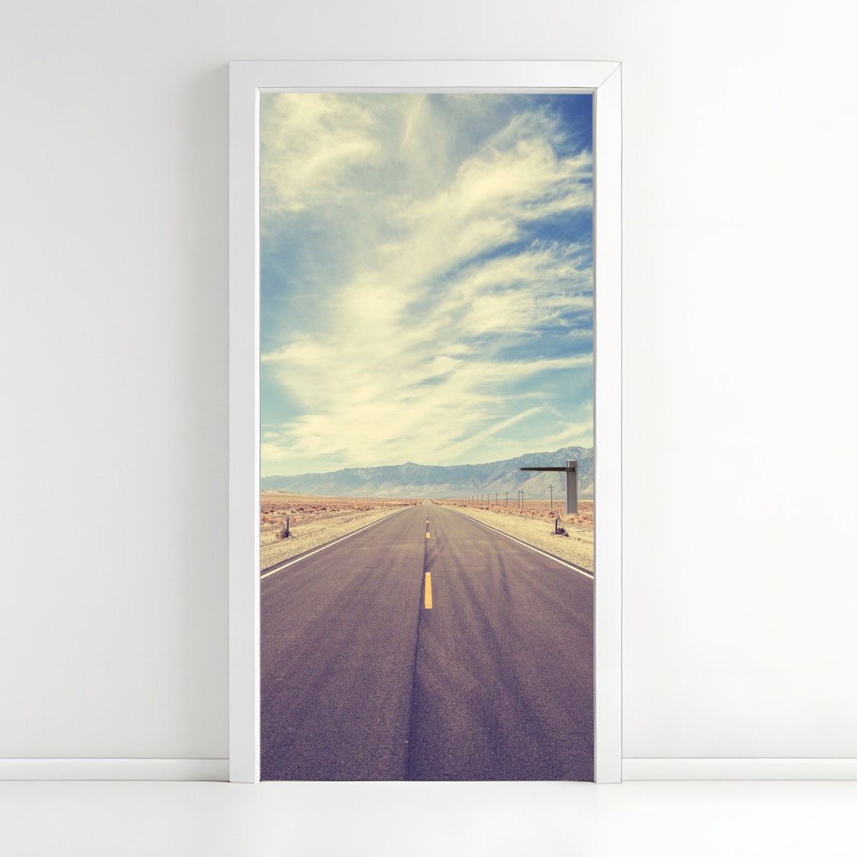 Door sticker vintage country highway under vast sky
