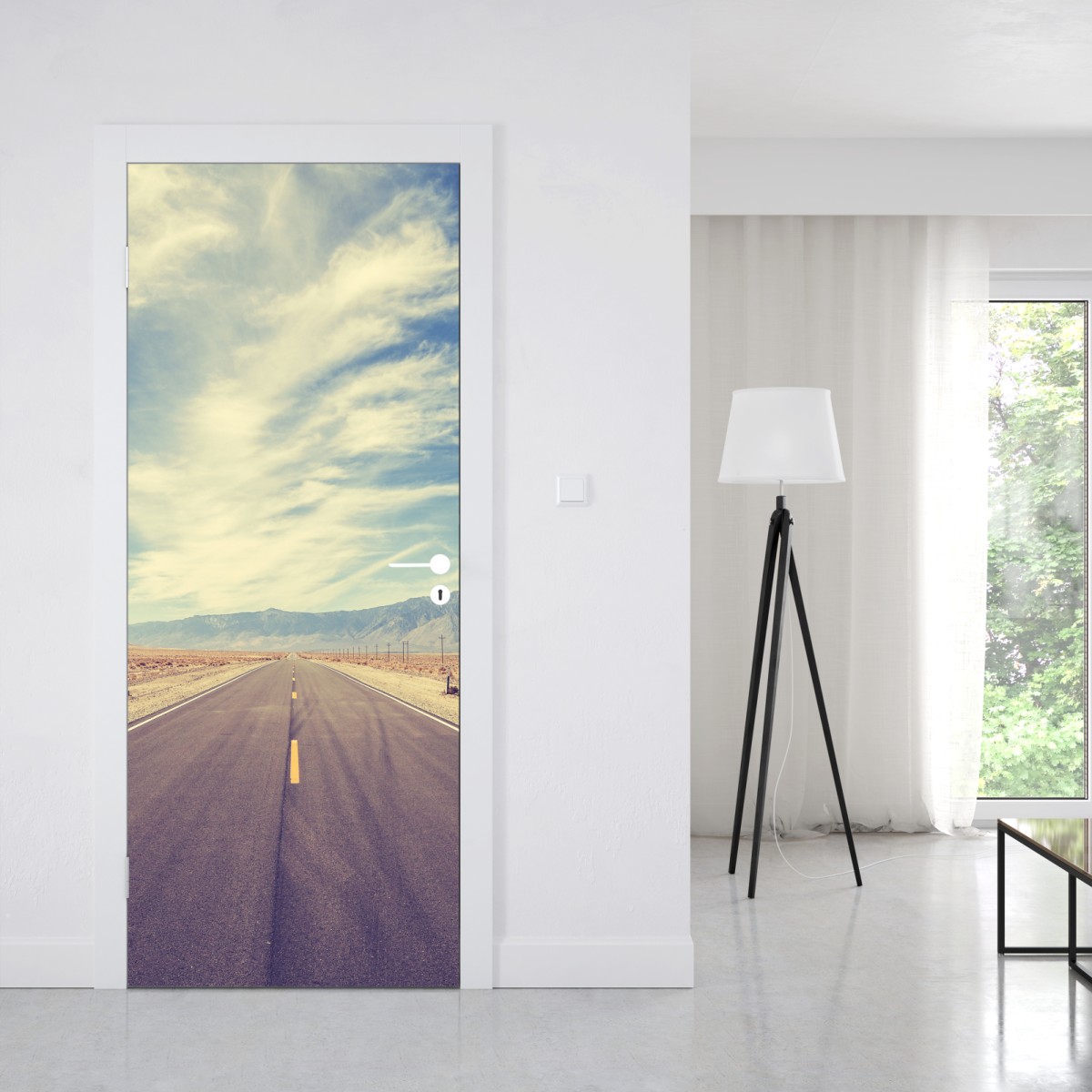 Naklejka na drzwi vintage wiejska droga pod rozległym niebem – Wallissimo® Naklejka na drzwi vintage wiejska droga pod rozległym niebem – Wallissimo®