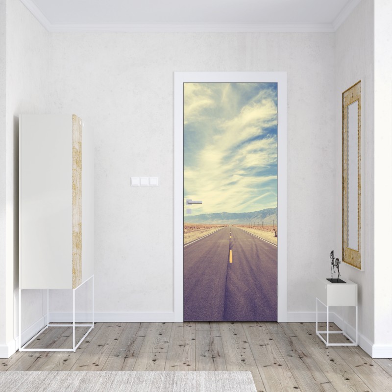 Naklejka na drzwi vintage wiejska droga pod rozległym niebem – Wallissimo® Naklejka na drzwi vintage wiejska droga pod rozległym niebem – Wallissimo®