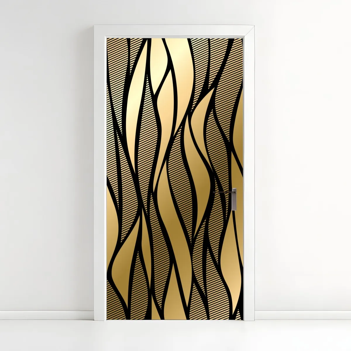 Naklejka na drzwi luksusowy złoty abstrakcyjny wzór fal – Wallissimo® Naklejka na drzwi luksusowy złoty abstrakcyjny wzór fal – Wallissimo®