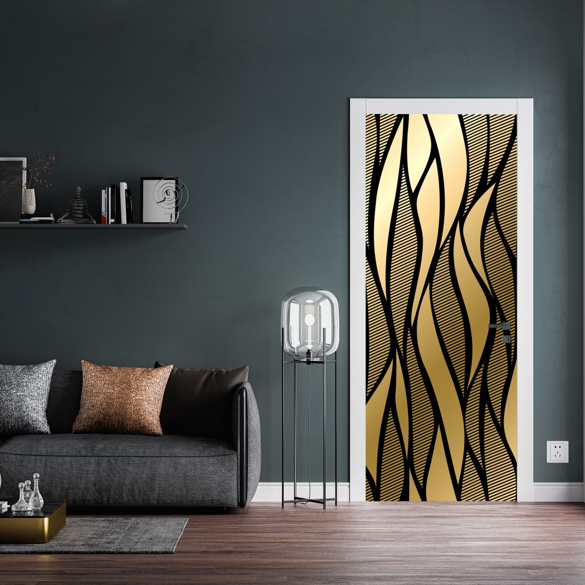 Naklejka na drzwi luksusowy złoty abstrakcyjny wzór fal – Wallissimo® Naklejka na drzwi luksusowy złoty abstrakcyjny wzór fal – Wallissimo®