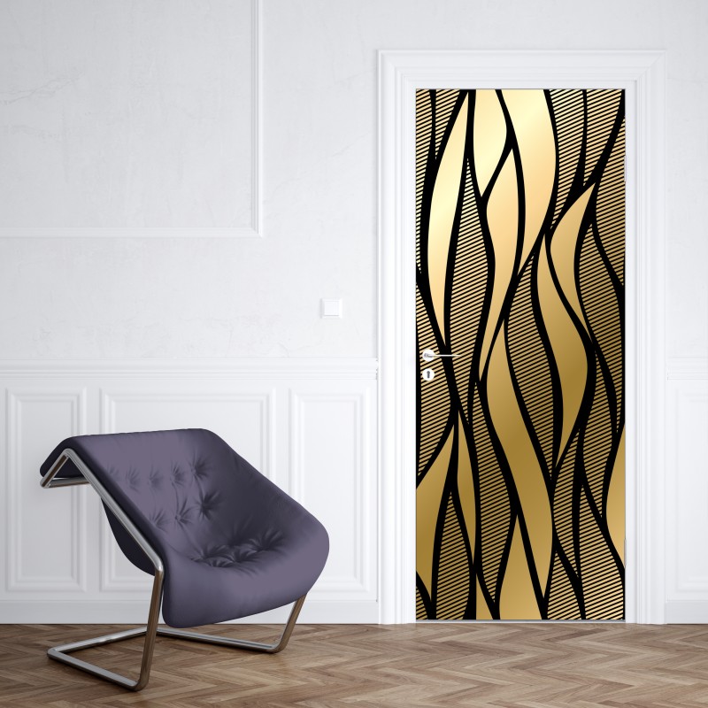 Naklejka na drzwi luksusowy złoty abstrakcyjny wzór fal – Wallissimo® Naklejka na drzwi luksusowy złoty abstrakcyjny wzór fal – Wallissimo®