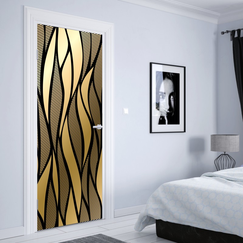 Naklejka na drzwi luksusowy złoty abstrakcyjny wzór fal – Wallissimo® Naklejka na drzwi luksusowy złoty abstrakcyjny wzór fal – Wallissimo®