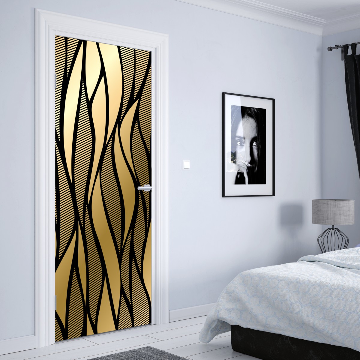 Naklejka na drzwi luksusowy złoty abstrakcyjny wzór fal – Wallissimo® Naklejka na drzwi luksusowy złoty abstrakcyjny wzór fal – Wallissimo®