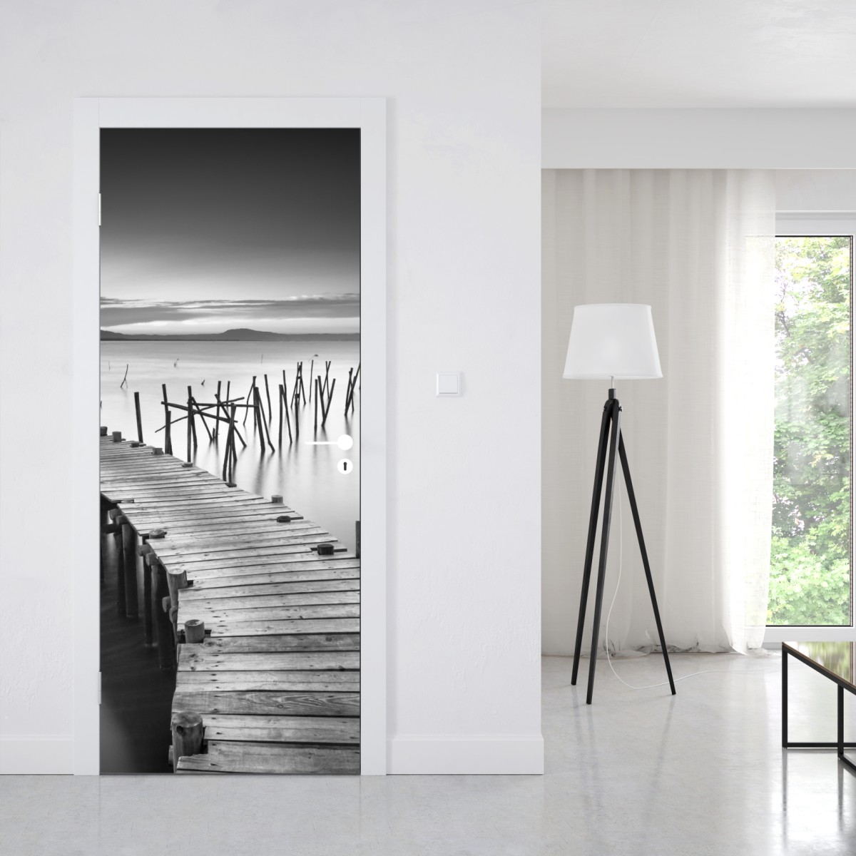 Naklejka na drzwi spokojne drewniane molo o zmierzchu – Wallissimo® Naklejka na drzwi spokojne drewniane molo o zmierzchu – Wallissimo®