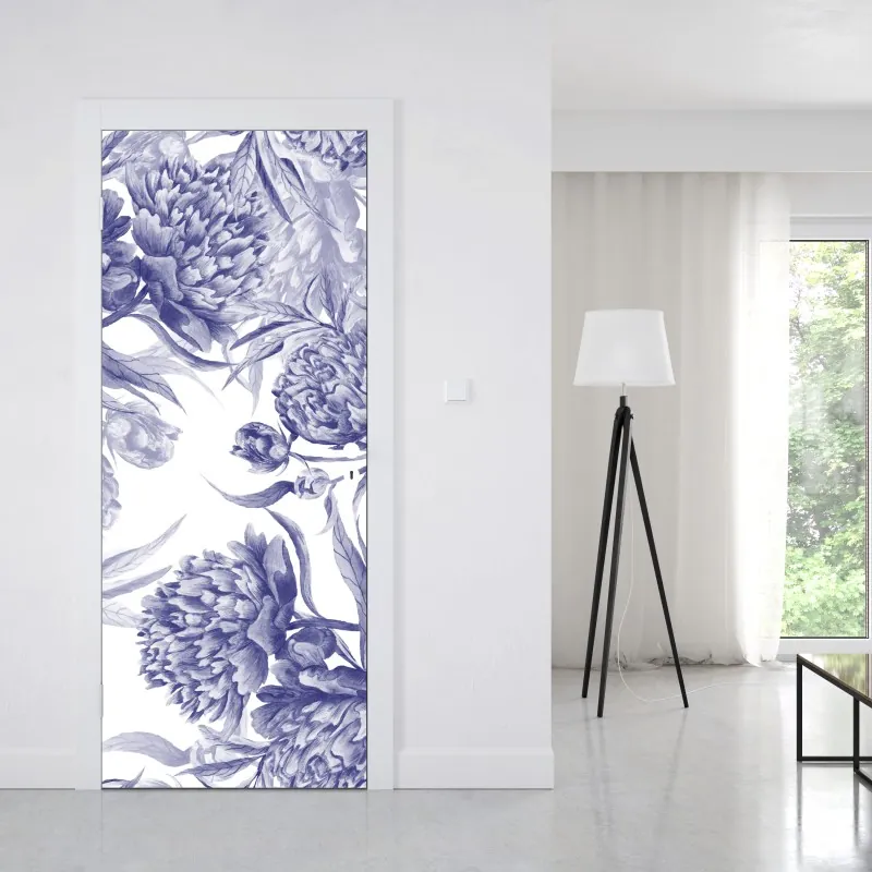 Naklejka na drzwi niebieskie peonie w stylu botanicznym – Wallissimo® Naklejka na drzwi niebieskie peonie w stylu botanicznym – Wallissimo®