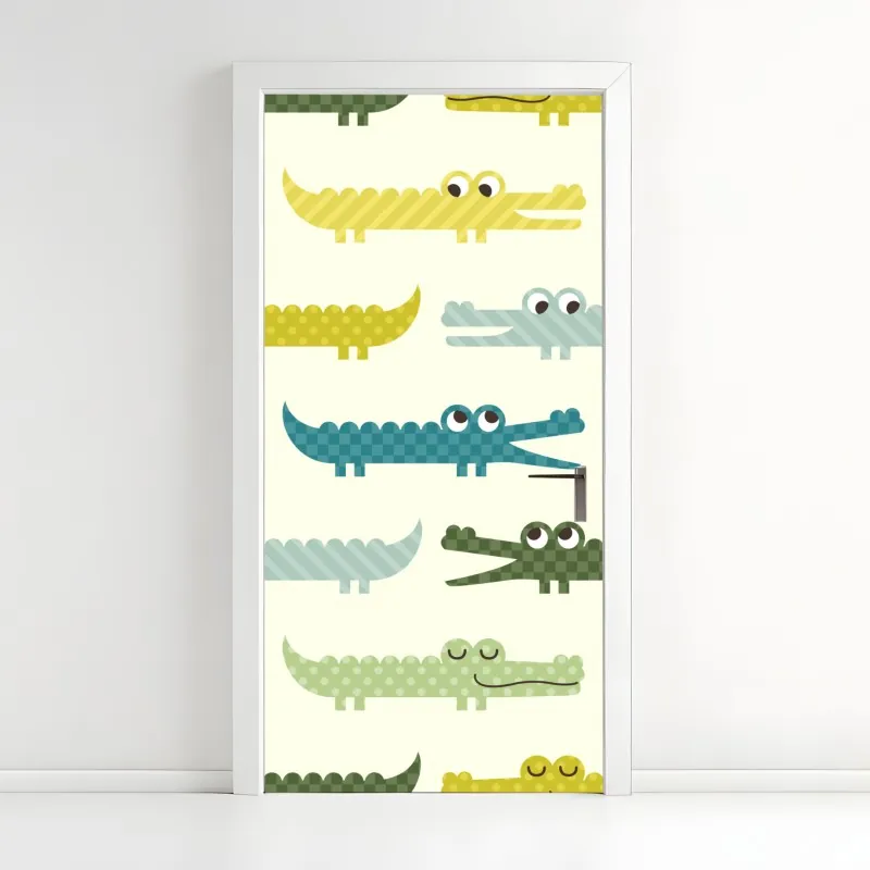 Naklejka na drzwi wesoły wzór krokodyli do pokoju dziecięcego