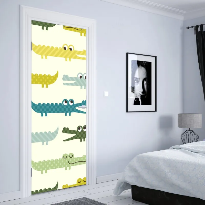 Naklejka na drzwi turkusowo-koralowa abstrakcyjna kompozycja – Wallissimo®