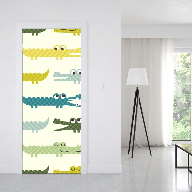 Naklejka na drzwi wesoły wzór krokodyli do pokoju dziecięcego – Wallissimo® Naklejka na drzwi wesoły wzór krokodyli do pokoju dziecięcego – Wallissimo®