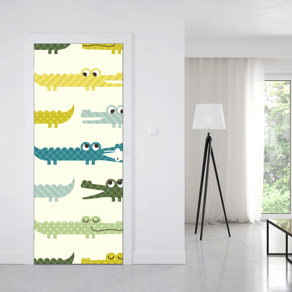 Naklejka na drzwi wesoły wzór krokodyli do pokoju dziecięcego – Wallissimo® Naklejka na drzwi wesoły wzór krokodyli do pokoju dziecięcego – Wallissimo®