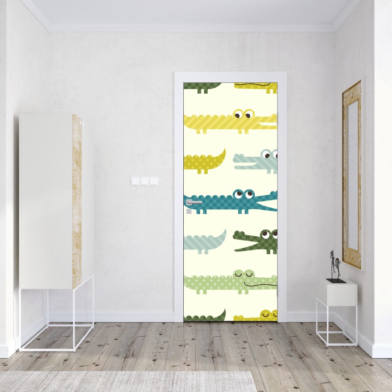 Naklejka na drzwi wesoły wzór krokodyli do pokoju dziecięcego – Wallissimo® Naklejka na drzwi wesoły wzór krokodyli do pokoju dziecięcego – Wallissimo®