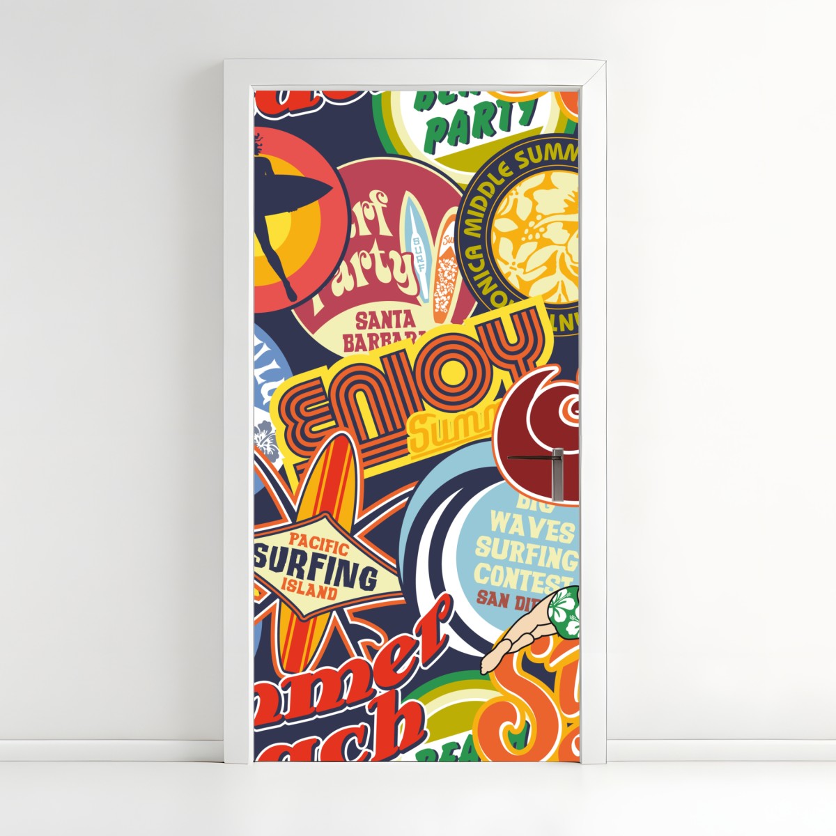 Door sticker retro surf sticker collage