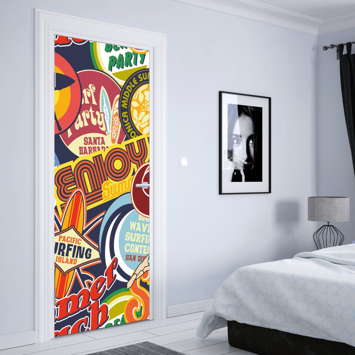 Naklejka na drzwi retro kolaż naklejek surf – Wallissimo® Naklejka na drzwi retro kolaż naklejek surf – Wallissimo®