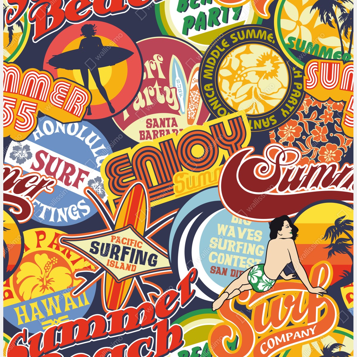 Naklejka na drzwi retro kolaż naklejek surf – Wallissimo® Naklejka na drzwi retro kolaż naklejek surf – Wallissimo®
