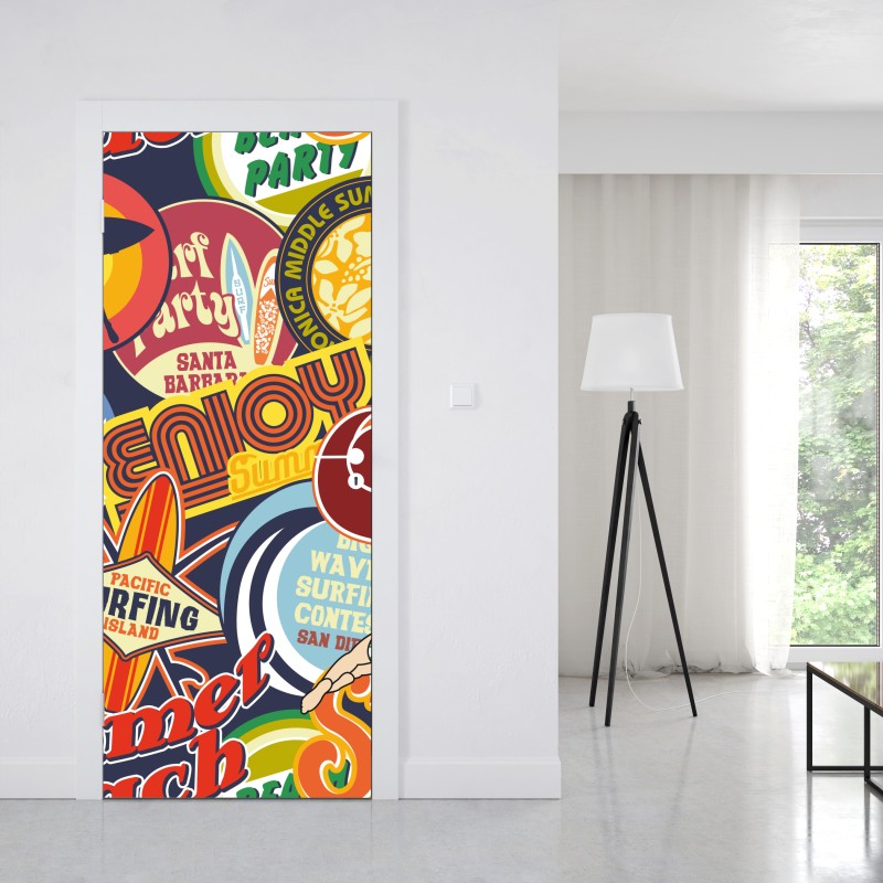 Naklejka na drzwi retro kolaż naklejek surf – Wallissimo® Naklejka na drzwi retro kolaż naklejek surf – Wallissimo®