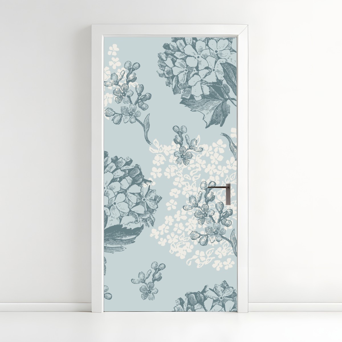 Door sticker soft pastel hydrangea botanical pattern