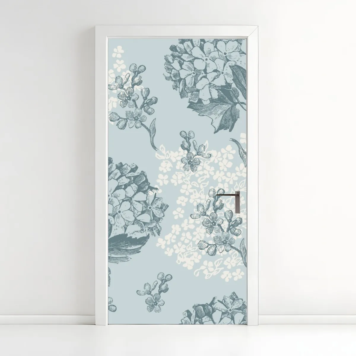 Naklejka na drzwi delikatny pastelowy wzór hortensji – Wallissimo® Naklejka na drzwi delikatny pastelowy wzór hortensji – Wallissimo®