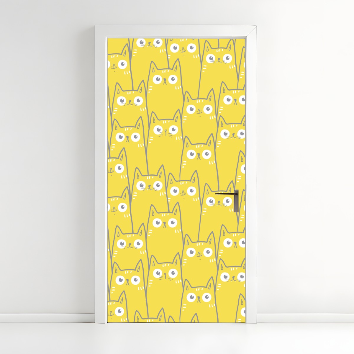 Door sticker playful yellow cat pattern