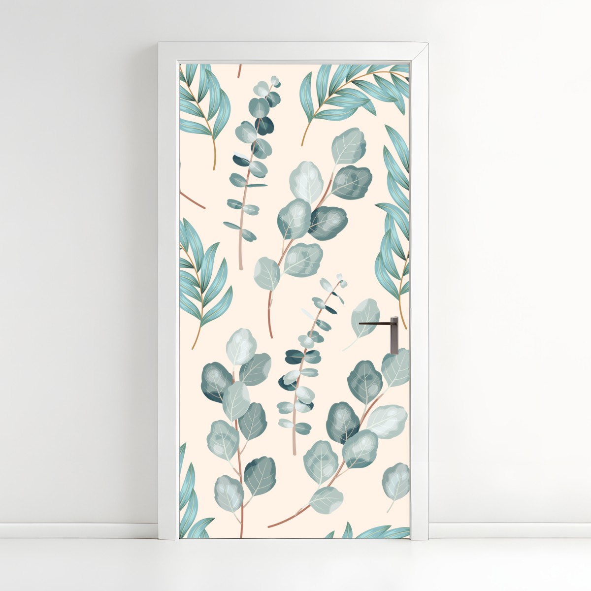 Door sticker pastel eucalyptus leaf pattern