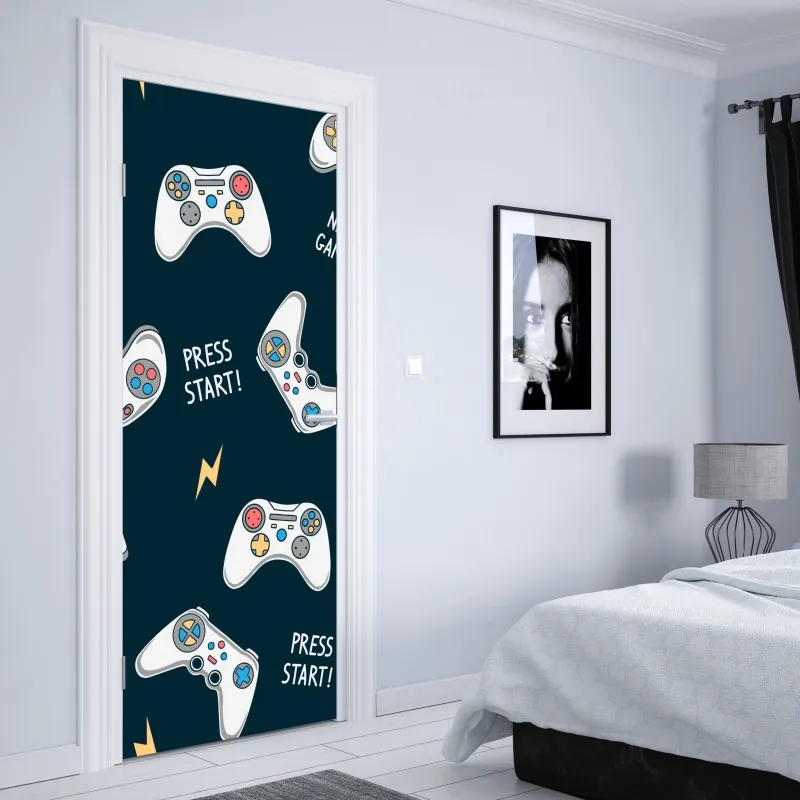Naklejka na drzwi retro wzór kontrolerów do gier – Wallissimo® Naklejka na drzwi retro wzór kontrolerów do gier – Wallissimo®