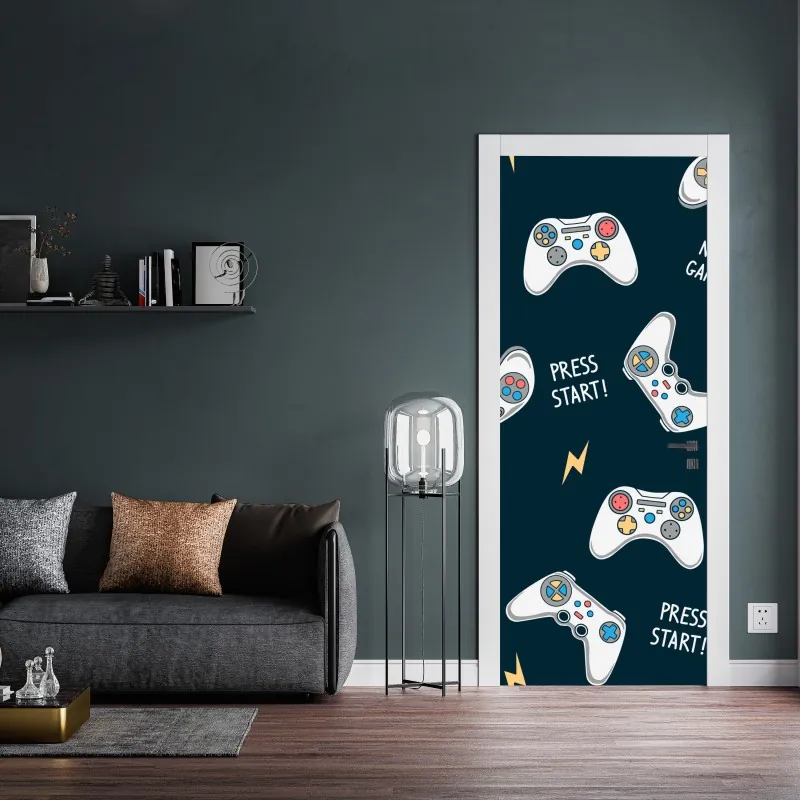 Naklejka na drzwi retro wzór kontrolerów do gier – Wallissimo® Naklejka na drzwi retro wzór kontrolerów do gier – Wallissimo®