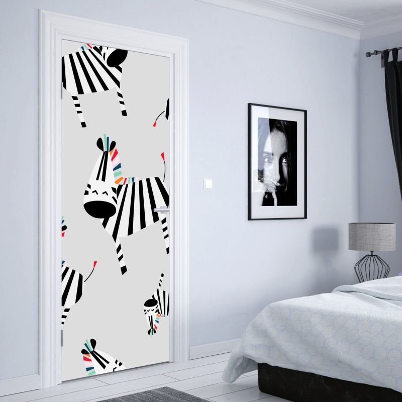 Naklejka na drzwi zabawny wzór z zebrami – Wallissimo® Naklejka na drzwi zabawny wzór z zebrami – Wallissimo®
