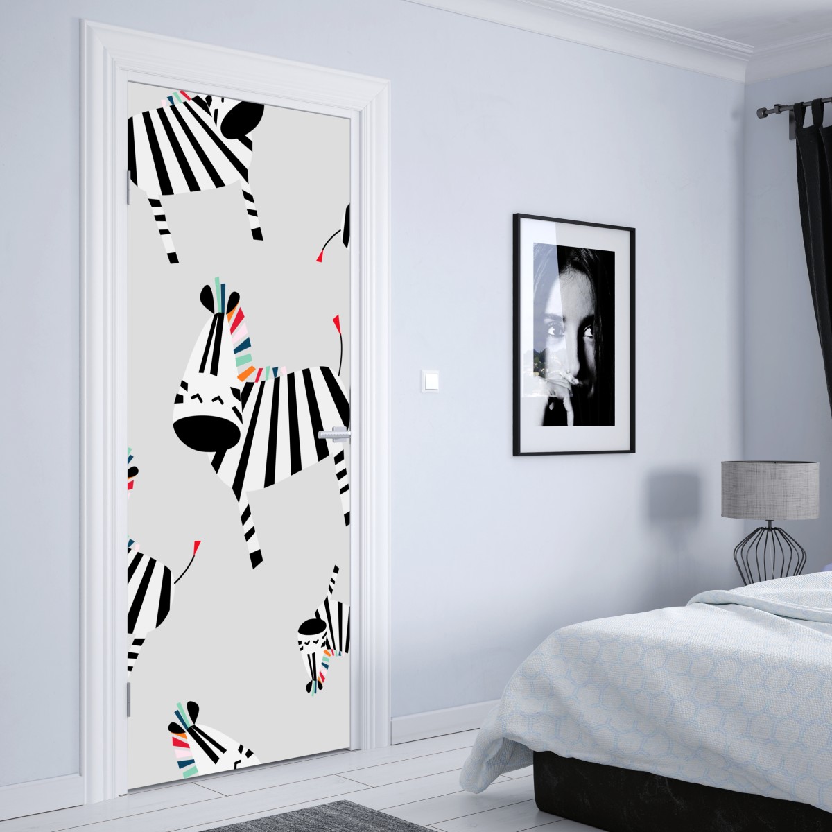 Naklejka na drzwi zabawny wzór z zebrami – Wallissimo® Naklejka na drzwi zabawny wzór z zebrami – Wallissimo®