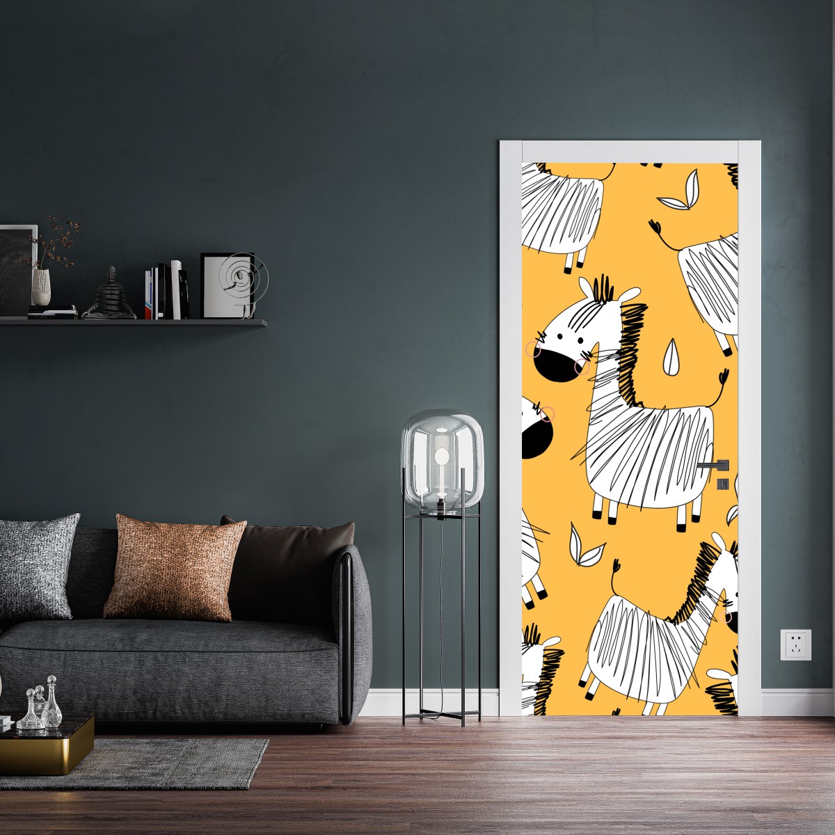 Naklejka na drzwi zabawny wzór z zebrą do pokoju dziecięcego – Wallissimo® Naklejka na drzwi zabawny wzór z zebrą do pokoju dziecięcego – Wallissimo®