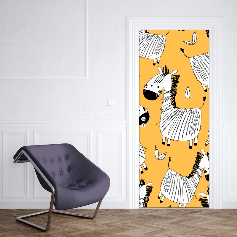 Naklejka na drzwi zabawny wzór z zebrą do pokoju dziecięcego – Wallissimo® Naklejka na drzwi zabawny wzór z zebrą do pokoju dziecięcego – Wallissimo®