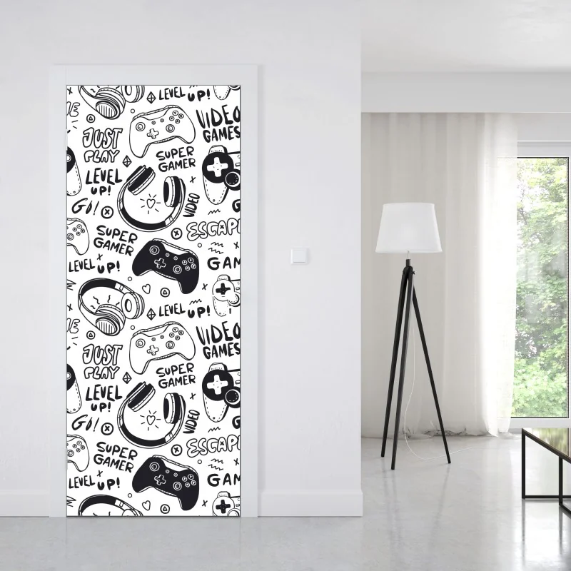 Naklejka na drzwi delikatne białe liście na szarym tle – Wallissimo®