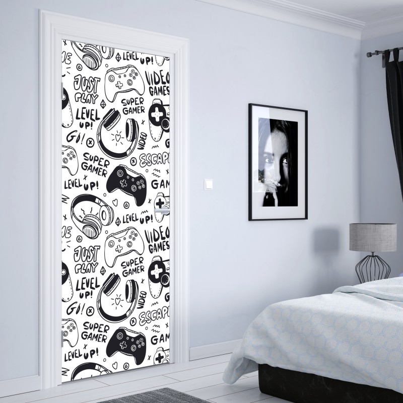 Naklejka na drzwi wzór gier wideo z kontrolerami – Wallissimo® Naklejka na drzwi wzór gier wideo z kontrolerami – Wallissimo®