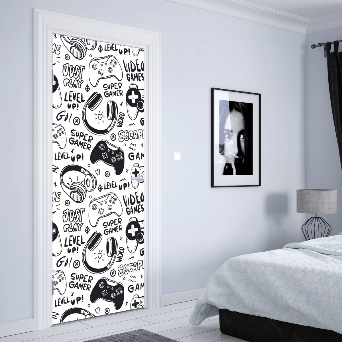 Naklejka na drzwi wzór gier wideo z kontrolerami – Wallissimo® Naklejka na drzwi wzór gier wideo z kontrolerami – Wallissimo®