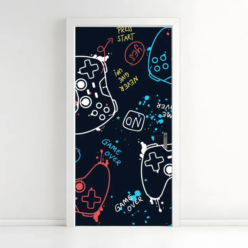 Naklejka na drzwi luksusowa abstrakcja turkus z złotymi żyłami – Wallissimo®