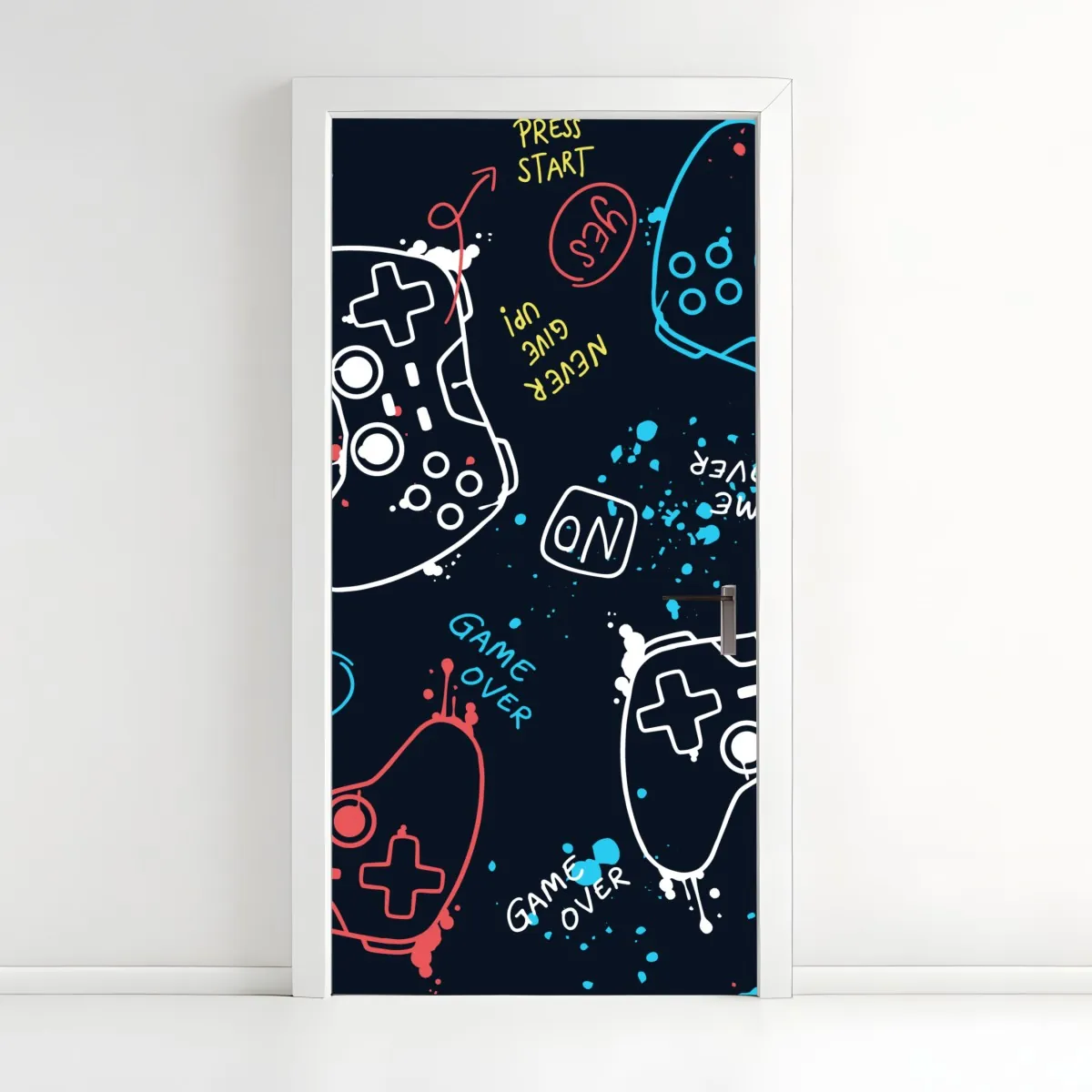 Naklejka na drzwi kolorowy wzór kontrolerów do gier – Wallissimo® Naklejka na drzwi kolorowy wzór kontrolerów do gier – Wallissimo®